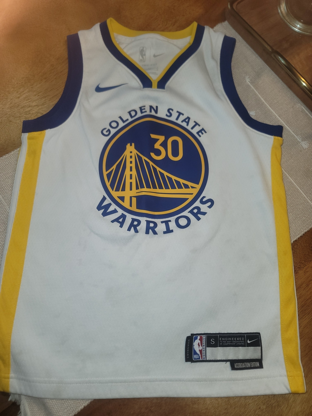 Nike Golden State Warriors #30 Curry White Basketball Jersey With Stains